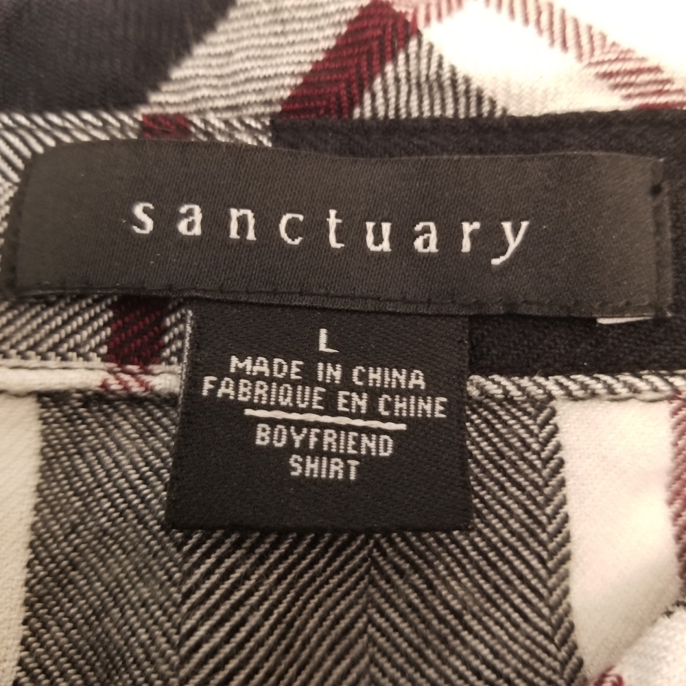 {L} Sanctuary Plaid Button Down Shirt Maroon Black White - Picture 8 of 10